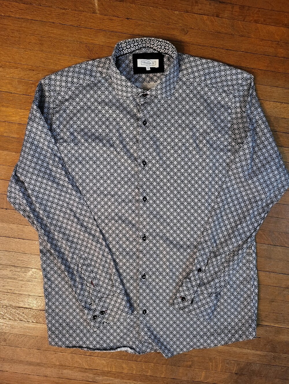 7 Downie St Men's Geometric Print Button-Up Shirt - Black/White